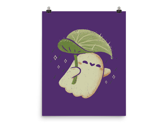 Cute Ghost With Leaf Umbrella