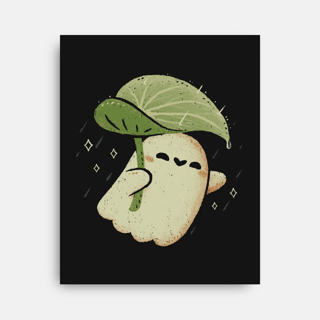 Cute Ghost With Leaf Umbrella-None-Stretched-Canvas-xMorfina