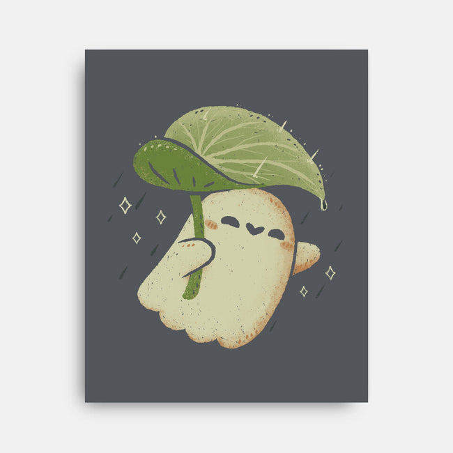 Cute Ghost With Leaf Umbrella-None-Stretched-Canvas-xMorfina