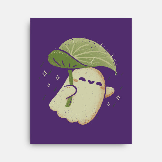 Cute Ghost With Leaf Umbrella-None-Stretched-Canvas-xMorfina