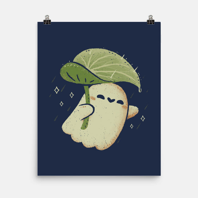 Cute Ghost With Leaf Umbrella-None-Matte-Poster-xMorfina