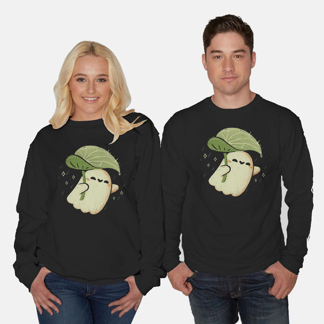 Cute Ghost With Leaf Umbrella-Unisex-Crew Neck-Sweatshirt-xMorfina
