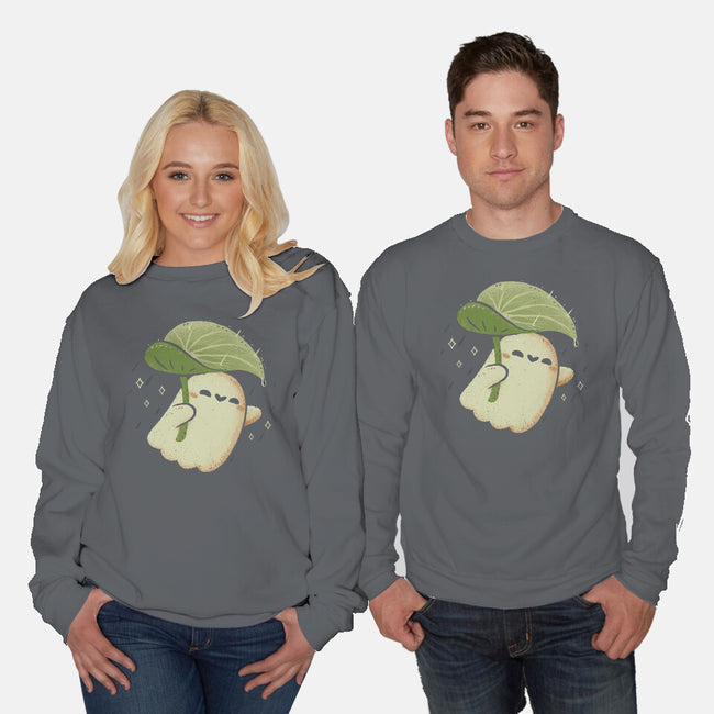 Cute Ghost With Leaf Umbrella-Unisex-Crew Neck-Sweatshirt-xMorfina