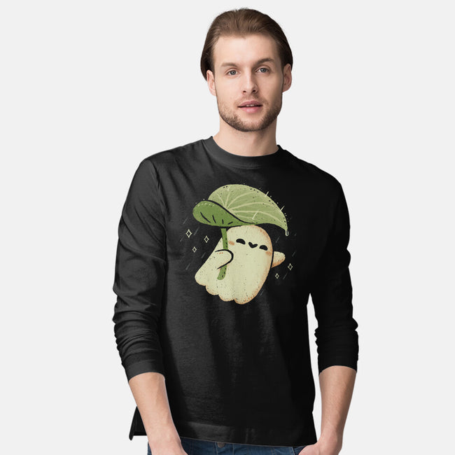 Cute Ghost With Leaf Umbrella-Mens-Long Sleeved-Tee-xMorfina