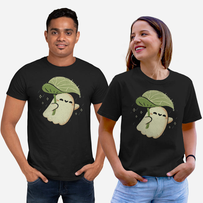 Cute Ghost With Leaf Umbrella-Unisex-Basic-Tee-xMorfina