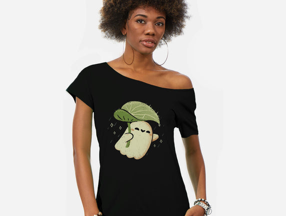 Cute Ghost With Leaf Umbrella