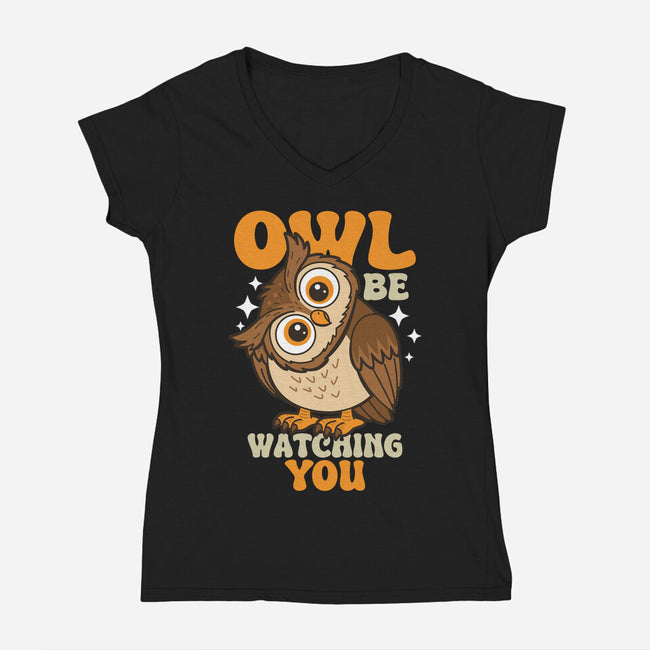 Owl Be Watching You-Womens-V-Neck-Tee-Boggs Nicolas
