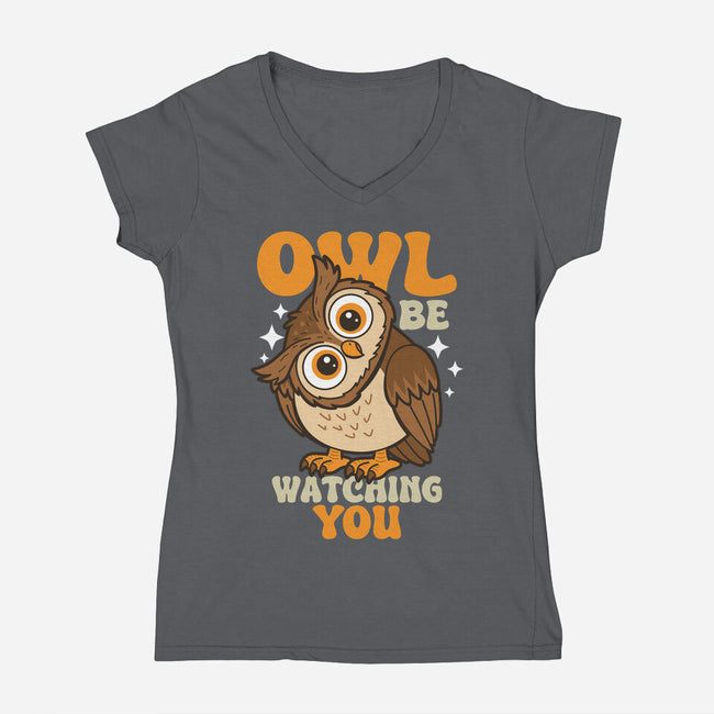 Owl Be Watching You-Womens-V-Neck-Tee-Boggs Nicolas