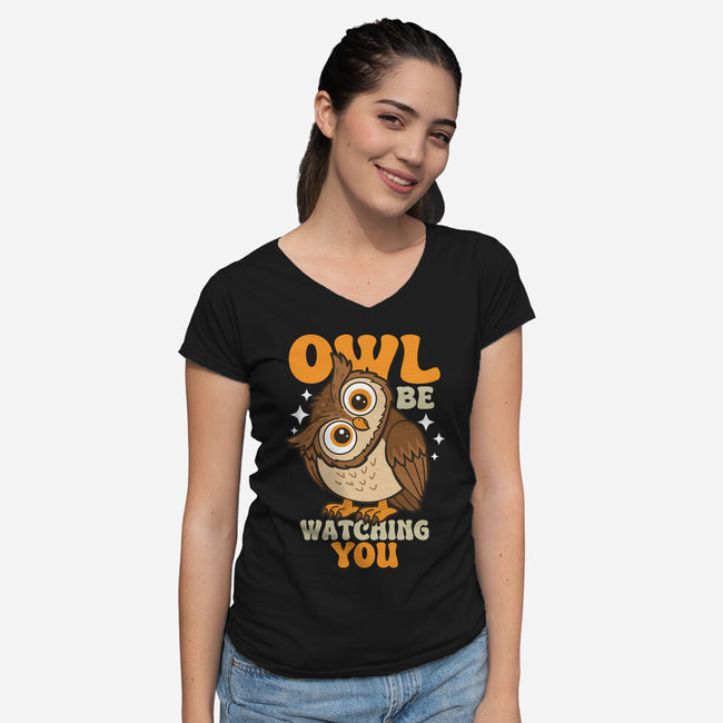 Owl Be Watching You-Womens-V-Neck-Tee-Boggs Nicolas