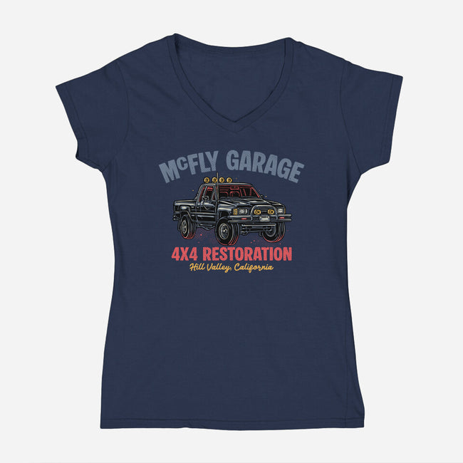 McFly Garage-Womens-V-Neck-Tee-glitchygorilla