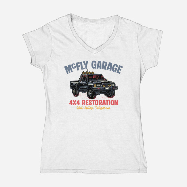 McFly Garage-Womens-V-Neck-Tee-glitchygorilla