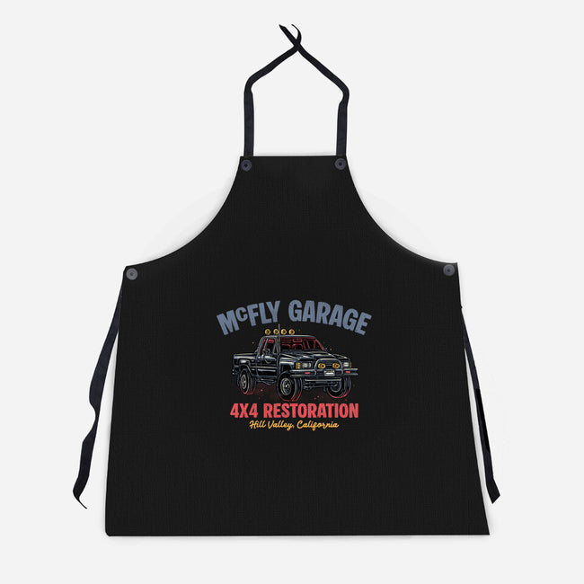 McFly Garage-Unisex-Kitchen-Apron-glitchygorilla