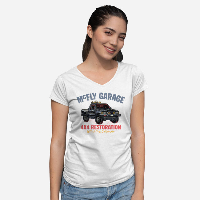 McFly Garage-Womens-V-Neck-Tee-glitchygorilla