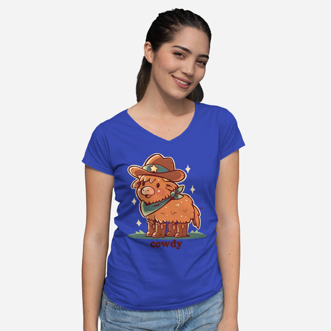 Howdy Cowdy-Womens-V-Neck-Tee-TechraNova