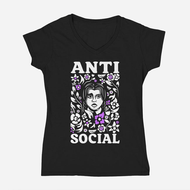 Anti Social-Womens-V-Neck-Tee-piercek26