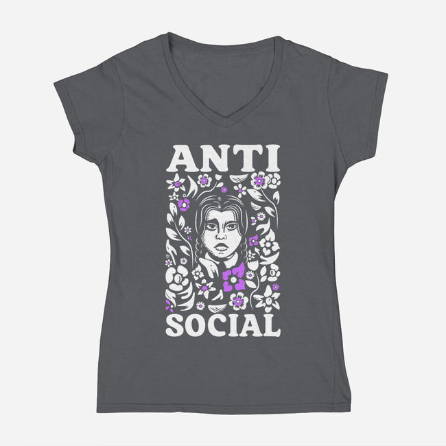 Anti Social-Womens-V-Neck-Tee-piercek26