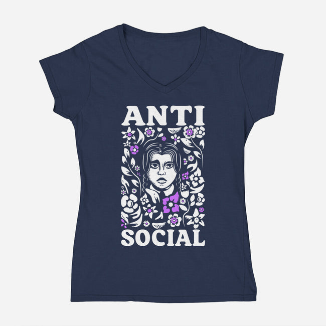 Anti Social-Womens-V-Neck-Tee-piercek26