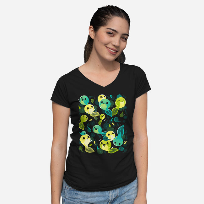 Tadpole Family-Womens-V-Neck-Tee-Vallina84