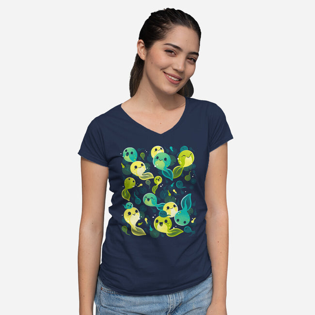 Tadpole Family-Womens-V-Neck-Tee-Vallina84