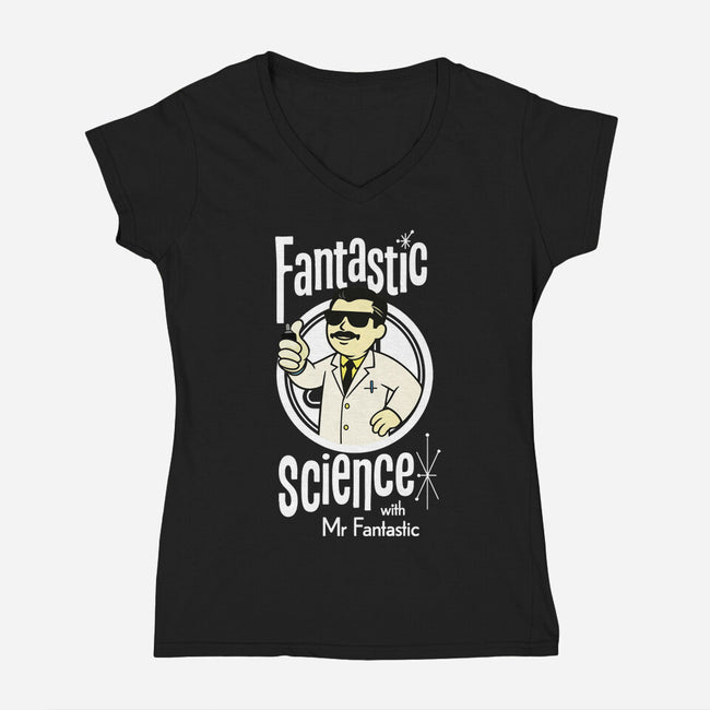 Fantastic Science With Mr. Fantastic-Womens-V-Neck-Tee-Wookie Mike