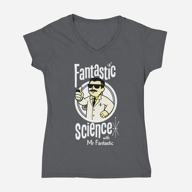 Fantastic Science With Mr. Fantastic-Womens-V-Neck-Tee-Wookie Mike