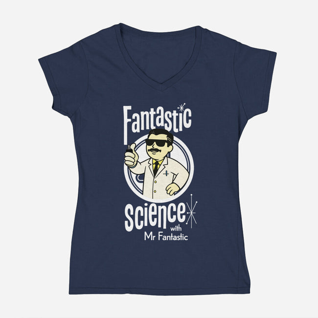 Fantastic Science With Mr. Fantastic-Womens-V-Neck-Tee-Wookie Mike