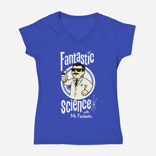 Fantastic Science With Mr. Fantastic-Womens-V-Neck-Tee-Wookie Mike