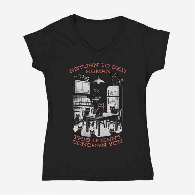 Return To Bed Human-Womens-V-Neck-Tee-eduely