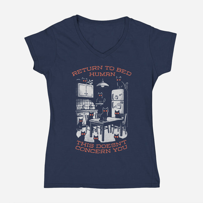 Return To Bed Human-Womens-V-Neck-Tee-eduely