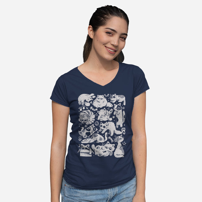 Fluffy Overload-Womens-V-Neck-Tee-eduely