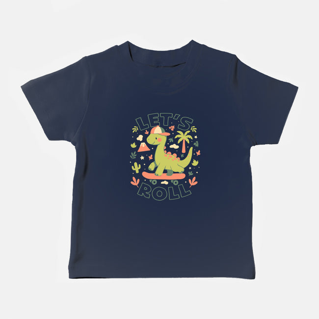 Lets Roll Dino-Baby-Basic-Tee-eduely