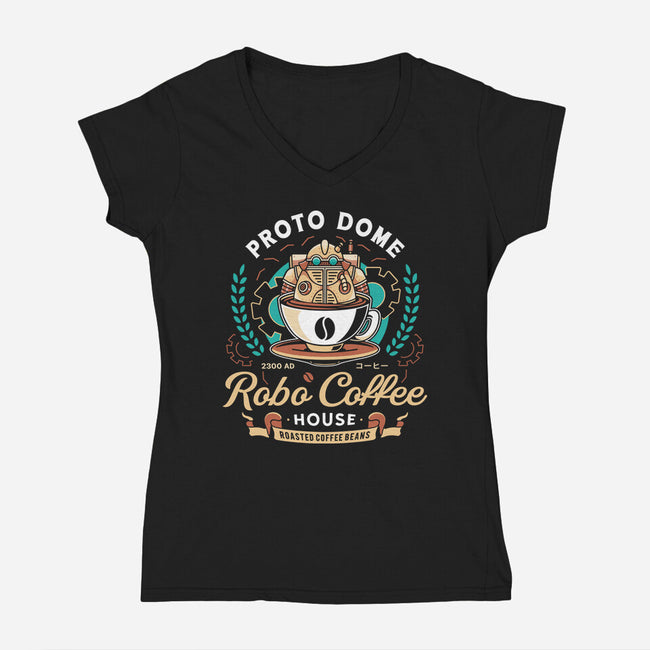 Proto Dome Robo Coffee Crest-Womens-V-Neck-Tee-LAGELANTEE