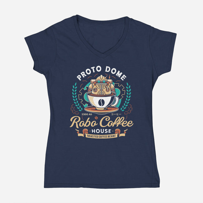 Proto Dome Robo Coffee Crest-Womens-V-Neck-Tee-LAGELANTEE