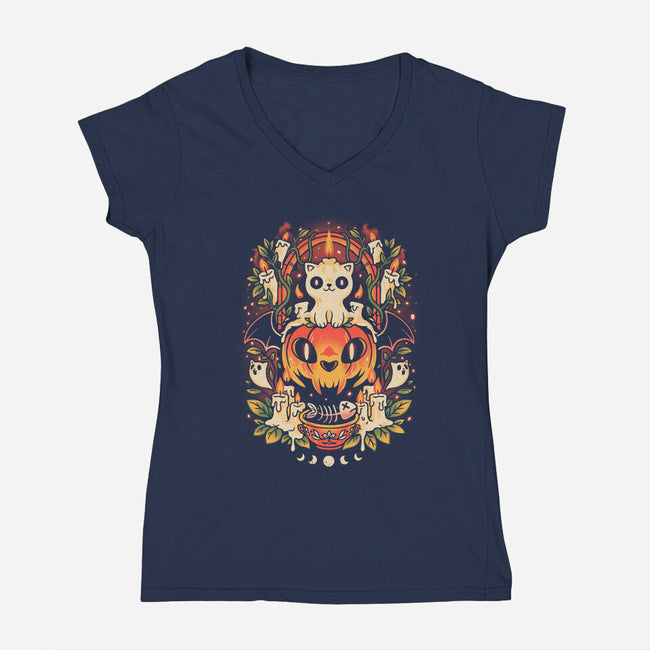 Spooky Cat Night-Womens-V-Neck-Tee-eduely