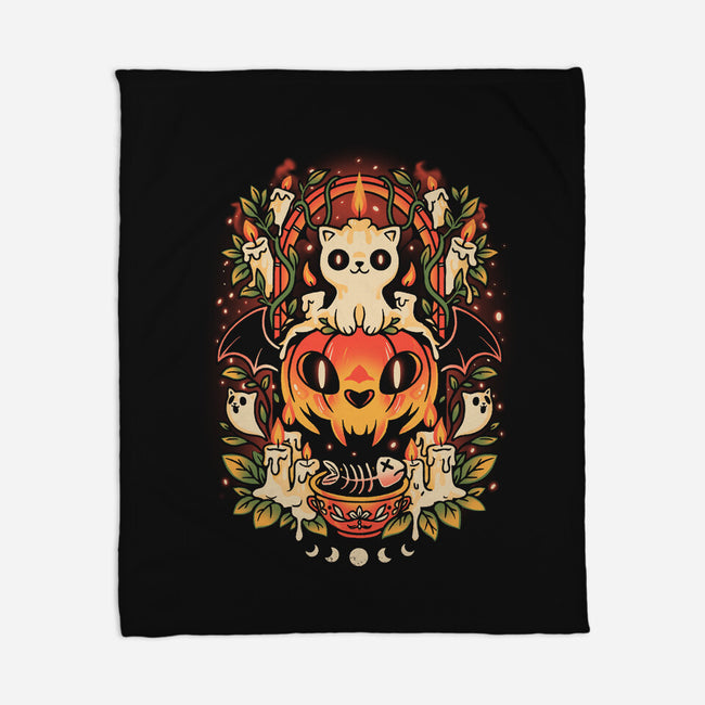 Spooky Cat Night-None-Fleece-Blanket-eduely