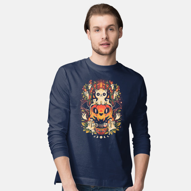 Spooky Cat Night-Mens-Long Sleeved-Tee-eduely