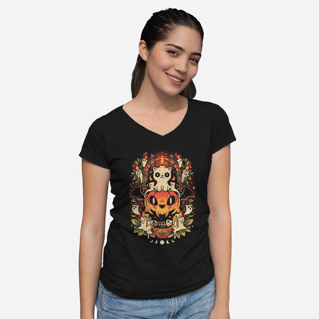 Spooky Cat Night-Womens-V-Neck-Tee-eduely
