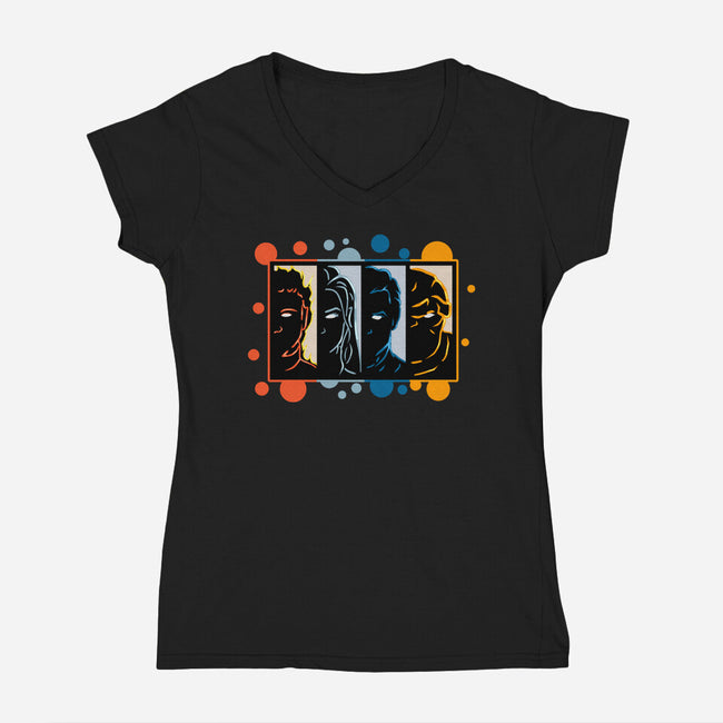 Four Faces-Womens-V-Neck-Tee-nickzzarto