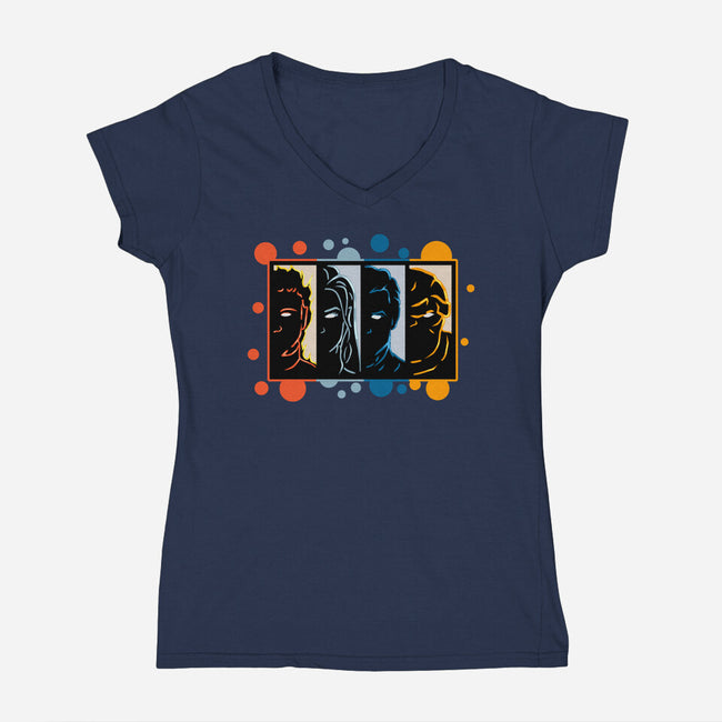 Four Faces-Womens-V-Neck-Tee-nickzzarto