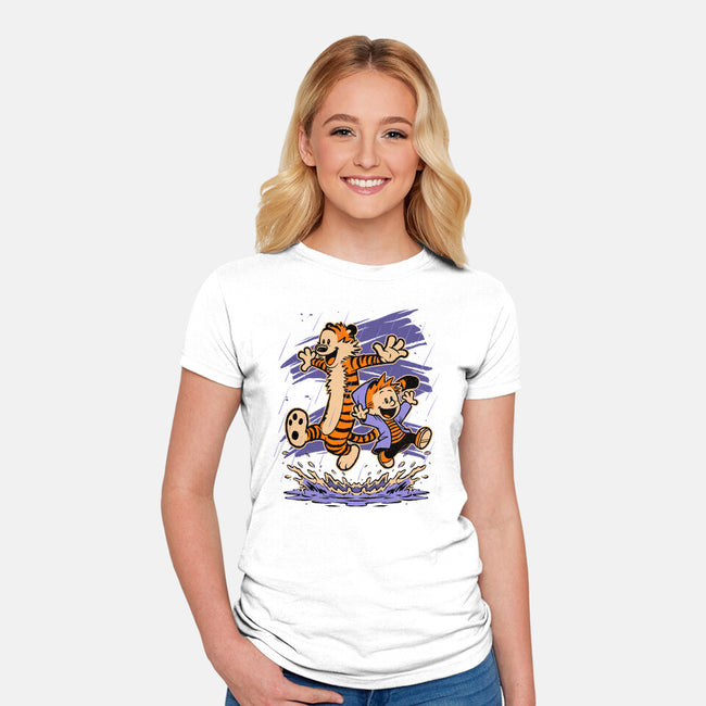 Rainy Day Tiger Boy-Womens-Fitted-Tee-Studio Mootant