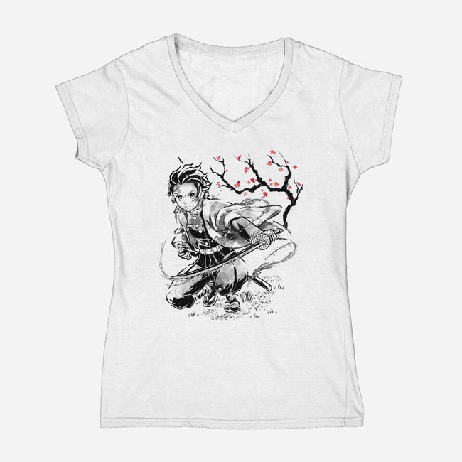 Water Breathing Sumi-E-Womens-V-Neck-Tee-Astrobot Invention
