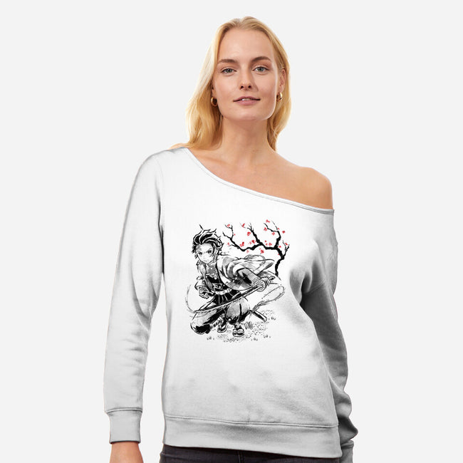 Water Breathing Sumi-E-Womens-Off Shoulder-Sweatshirt-Astrobot Invention