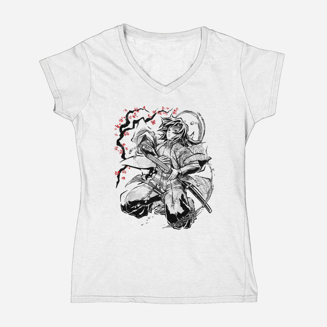Water Breathing Hashira Sumi-E-Womens-V-Neck-Tee-Astrobot Invention
