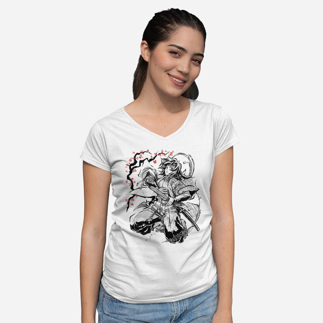 Water Breathing Hashira Sumi-E-Womens-V-Neck-Tee-Astrobot Invention