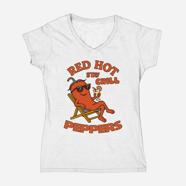 Red Hot Stay Chill Peppers-Womens-V-Neck-Tee-fanfabio