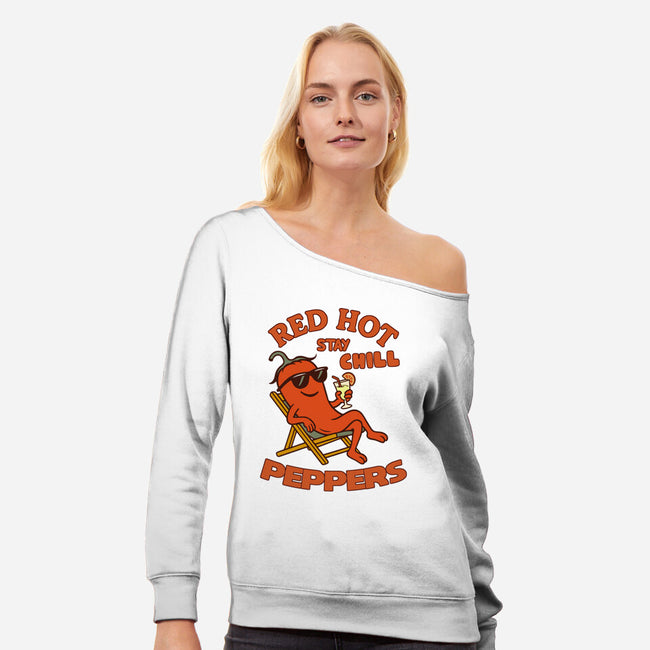 Red Hot Stay Chill Peppers-Womens-Off Shoulder-Sweatshirt-fanfabio