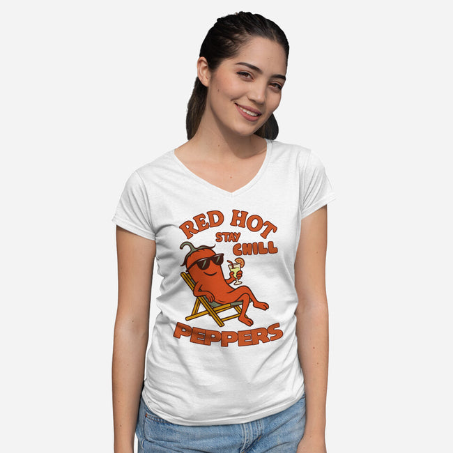 Red Hot Stay Chill Peppers-Womens-V-Neck-Tee-fanfabio