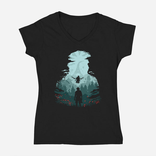 Lead Expedition-Womens-V-Neck-Tee-rocketman_art