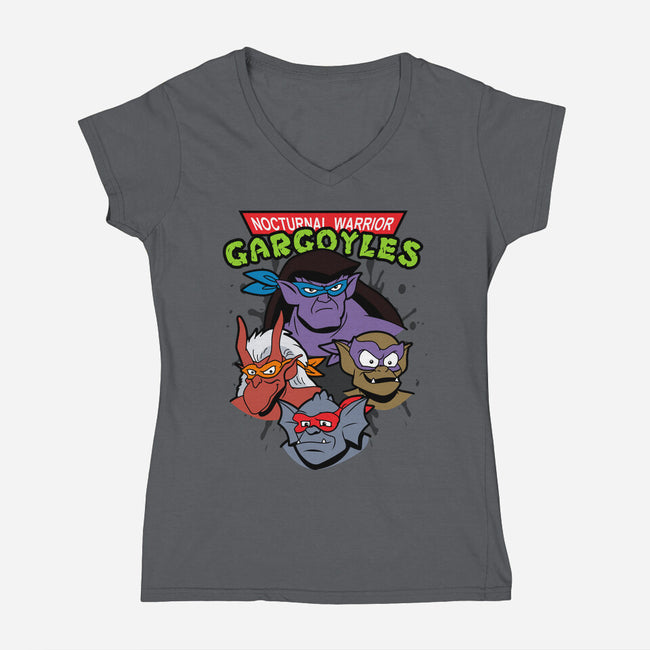 Nocturnal Warrior Gargoyles-Womens-V-Neck-Tee-Boggs Nicolas