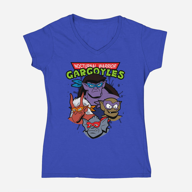 Nocturnal Warrior Gargoyles-Womens-V-Neck-Tee-Boggs Nicolas